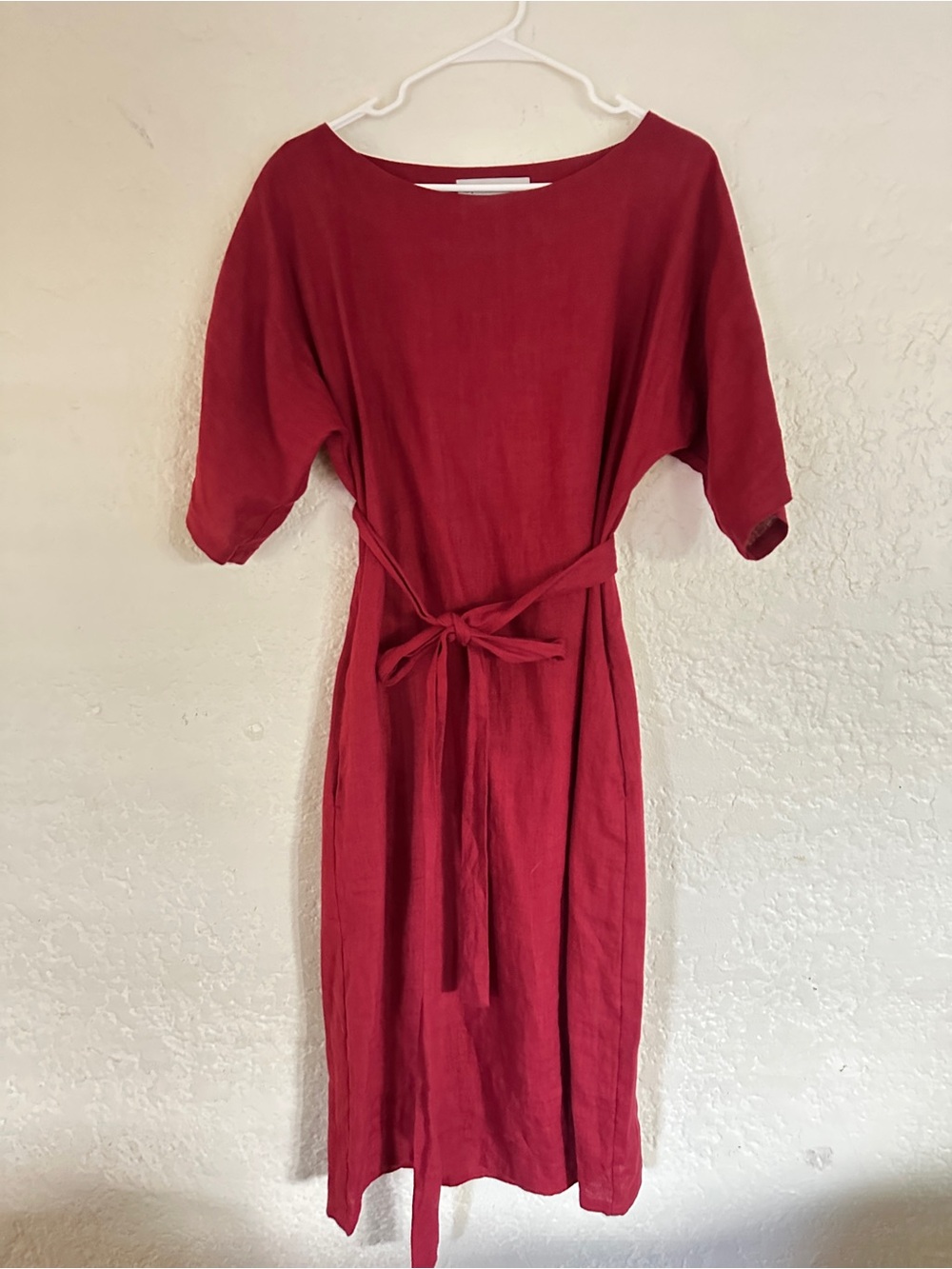 Love and Confuse Linen Women's Red Tie-Waist Midi Dress - S/M